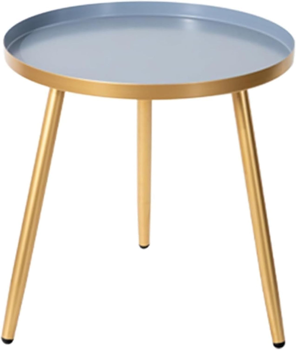 Modern Small Round Side Table with Iron Legs – Compact End Table for Living Room, Bedroom, Café & Flower Shop – Minimalist Accent Sofa Table & TV Tray – 17.1×17.3 Inch