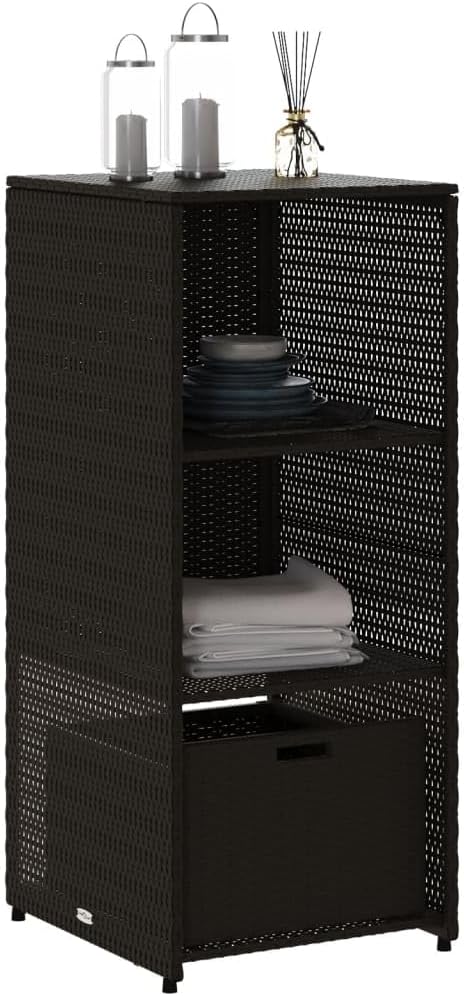 Outdoor Patio Storage Cabinet with Poly Rattan Finish, Weather-Resistant Organizer for Garden Tools, Pool Accessories & Outdoor Essentials