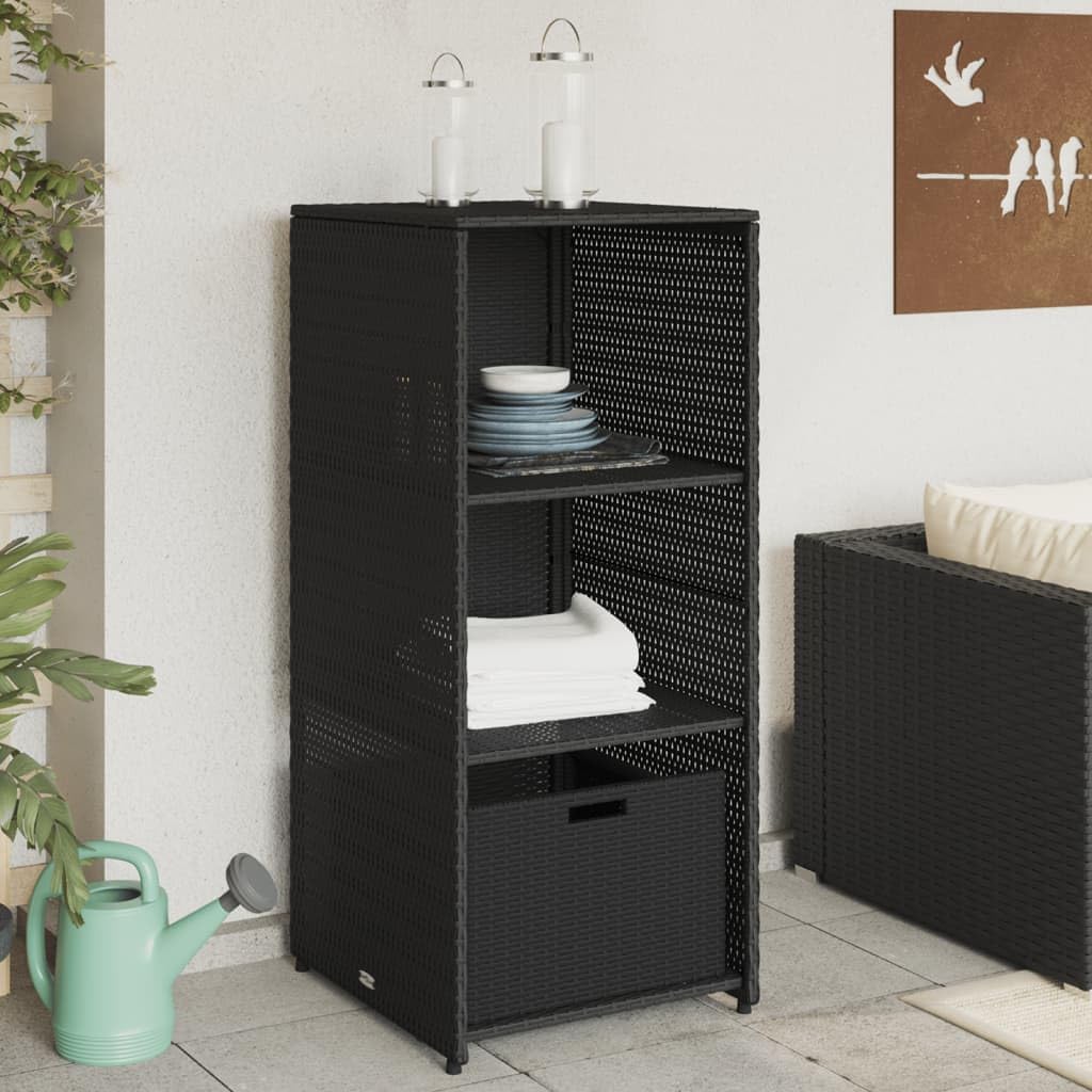 Outdoor Patio Storage Cabinet with Poly Rattan Finish, Weather-Resistant Organizer for Garden Tools, Pool Accessories & Outdoor Essentials