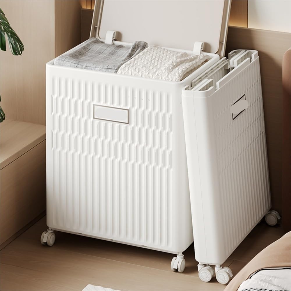 Foldable Storage Bin with Wheels and Flip-Top Lid, Large Capacity Rolling Organizer Box for Home, Closet, Bedroom & Garage Storage
