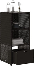 Outdoor Patio Storage Cabinet with Poly Rattan Finish, Weather-Resistant Organizer for Garden Tools, Pool Accessories & Outdoor Essentials