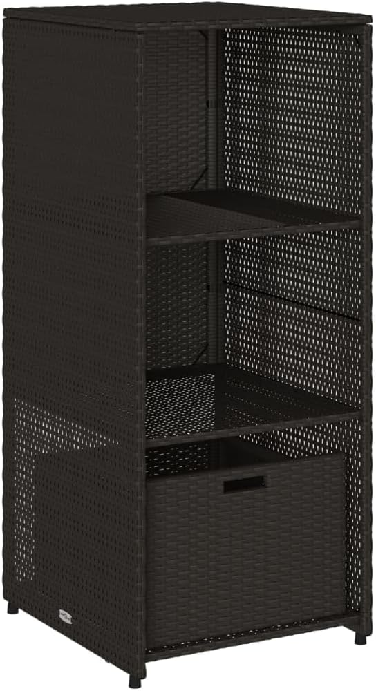 Outdoor Patio Storage Cabinet with Poly Rattan Finish, Weather-Resistant Organizer for Garden Tools, Pool Accessories & Outdoor Essentials