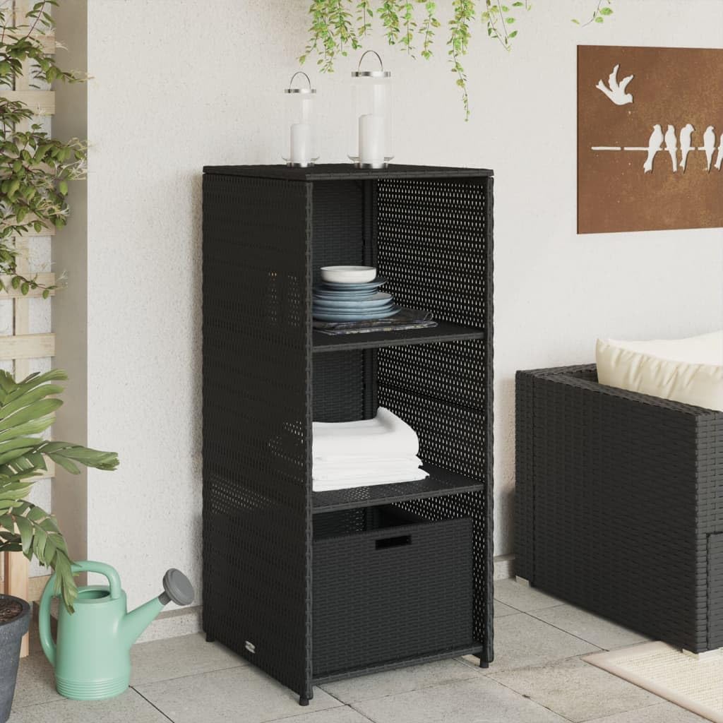 Outdoor Patio Storage Cabinet with Poly Rattan Finish, Weather-Resistant Organizer for Garden Tools, Pool Accessories & Outdoor Essentials