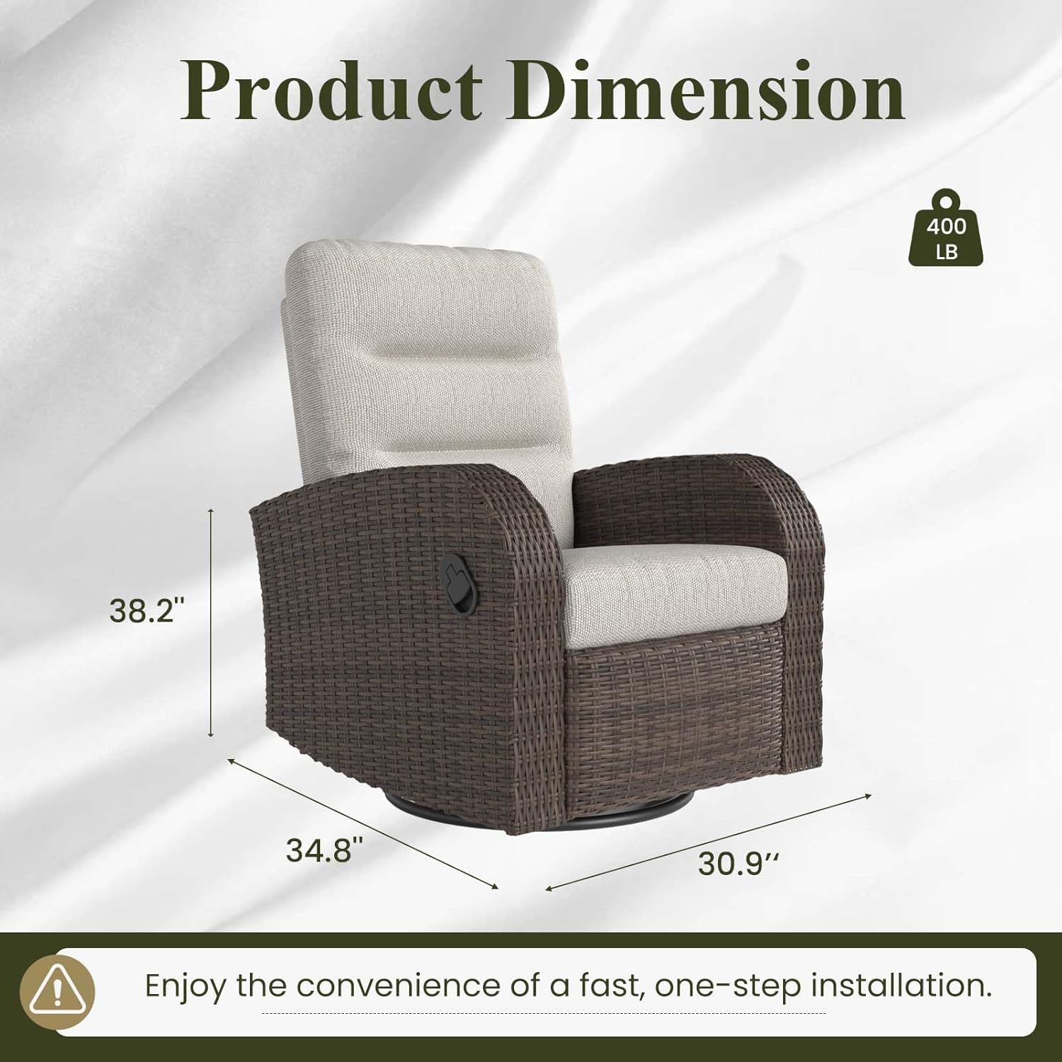 Oversized Wicker Outdoor Swivel Glider Recliner Chair with Adjustable Backrest & Footrest, Luxury Patio Lounge Seating for Porch, Deck & Garden
