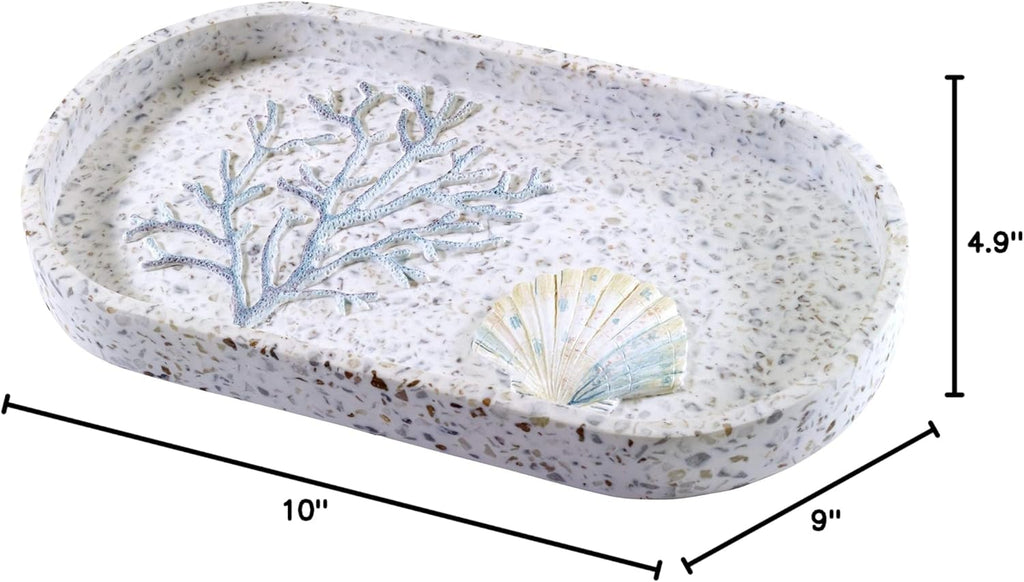 Coastal Vanity Tray Bathroom Organizer, Decorative Guest Bathroom Essentials Tray, Sea Inspired Terrazzo Style Countertop Storage Tray