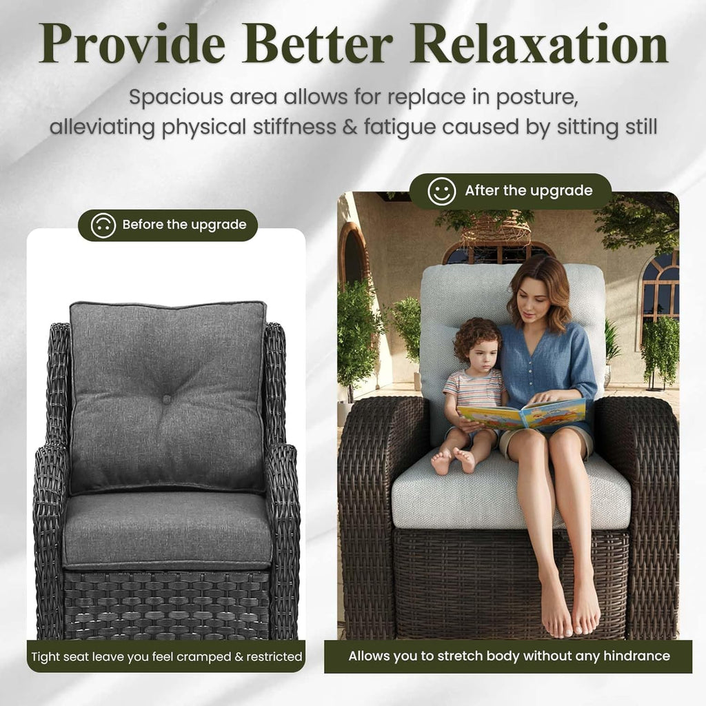 Oversized Wicker Outdoor Swivel Glider Recliner Chair with Adjustable Backrest & Footrest, Luxury Patio Lounge Seating for Porch, Deck & Garden