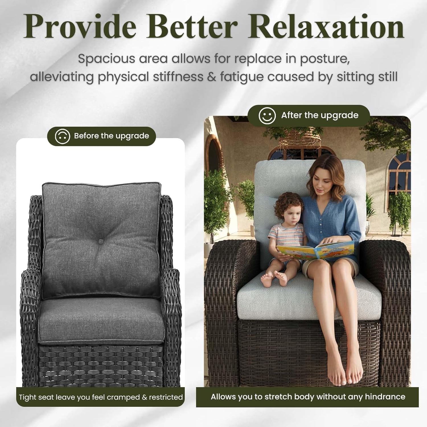 Oversized Wicker Outdoor Swivel Glider Recliner Chair with Adjustable Backrest & Footrest, Luxury Patio Lounge Seating for Porch, Deck & Garden