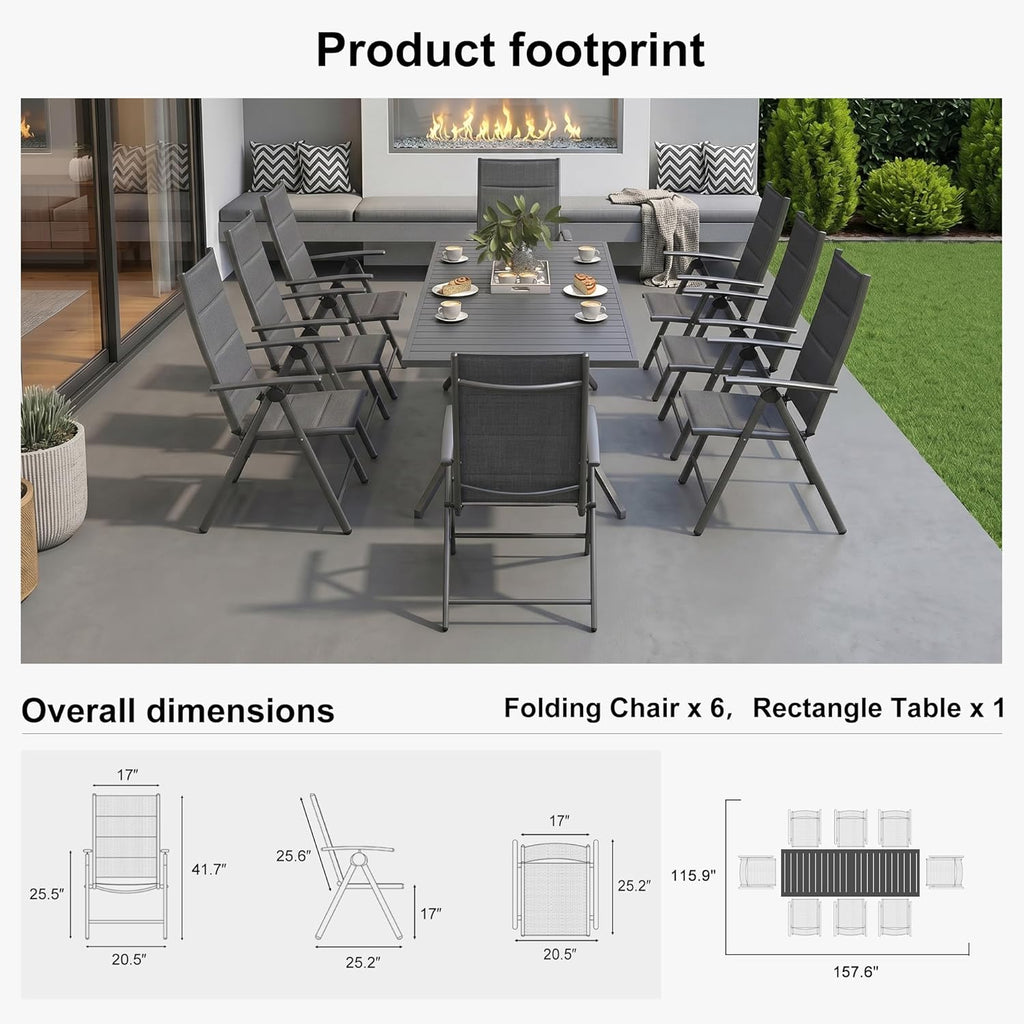 9-Piece Outdoor Dining Set for 8 with Folding Chairs & Aluminum Rectangular Table, All-Weather Patio Furniture Set for Garden, Backyard & Poolside