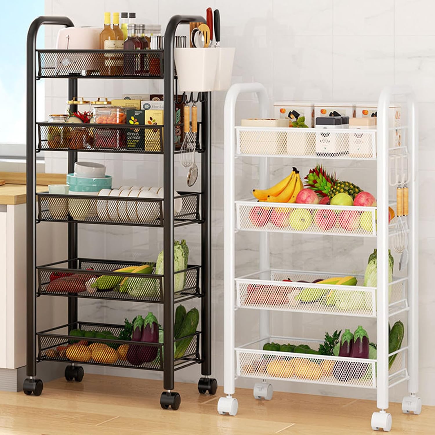 Multipurpose Carbon Steel Kitchen Storage Shelf, Fruit and Vegetable Organizer Basket Rack for Countertop, Pantry & Home Organization