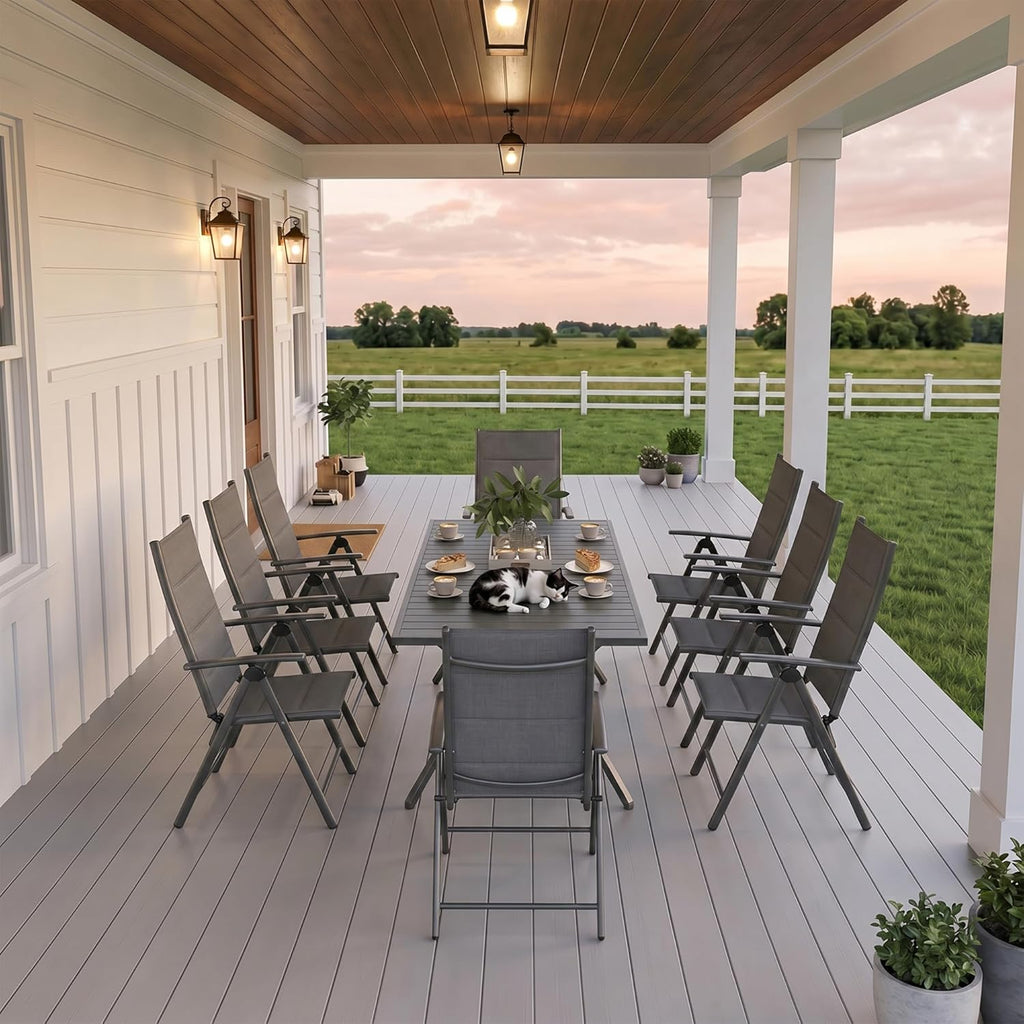 9-Piece Outdoor Dining Set for 8 with Folding Chairs & Aluminum Rectangular Table, All-Weather Patio Furniture Set for Garden, Backyard & Poolside