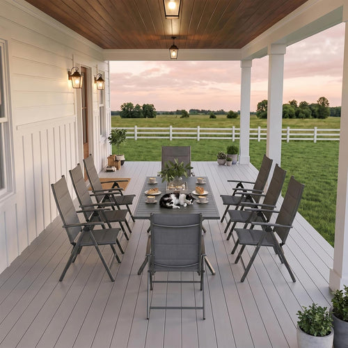 9-Piece Outdoor Dining Set for 8 with Folding Chairs & Aluminum Rectangular Table, All-Weather Patio Furniture Set for Garden, Backyard & Poolside