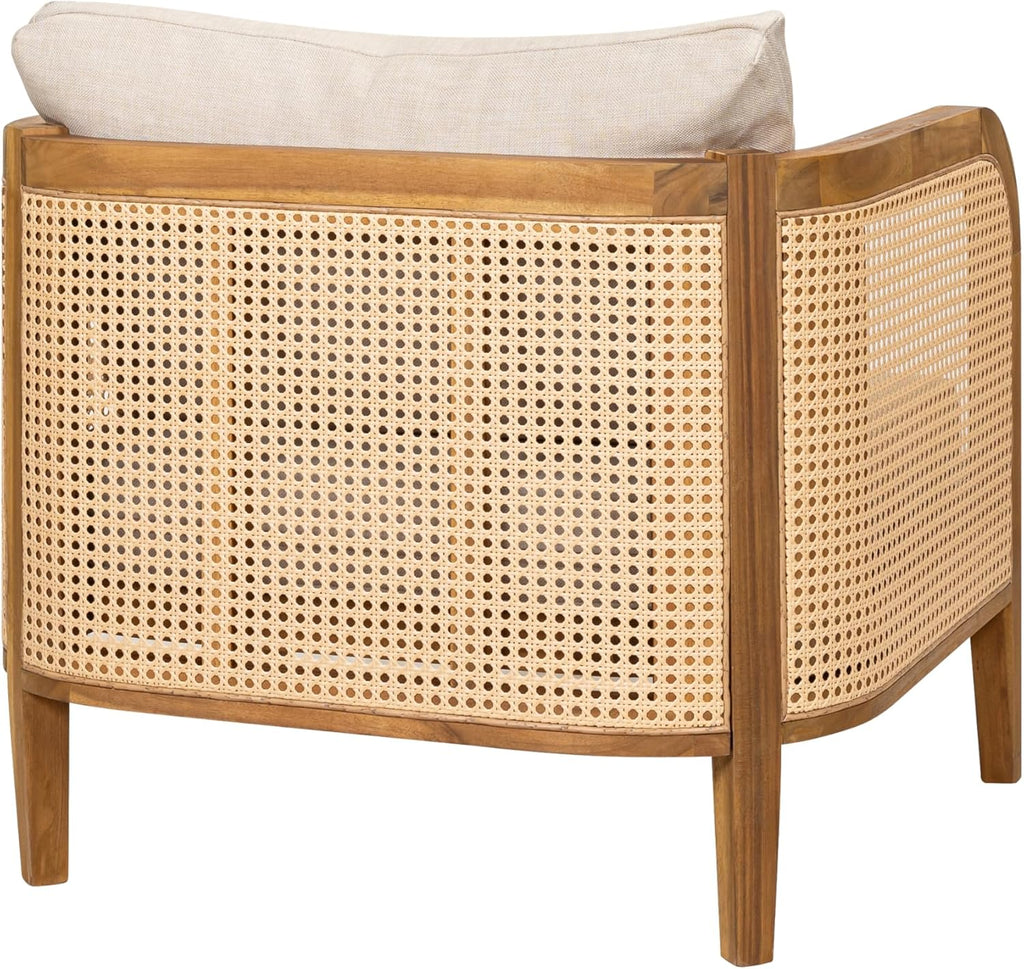 Set of 4 Outdoor Acacia Wood Armchairs with Cushions - Teak Finish Patio Rattan Club Chairs for Porch, Backyard & Balcony