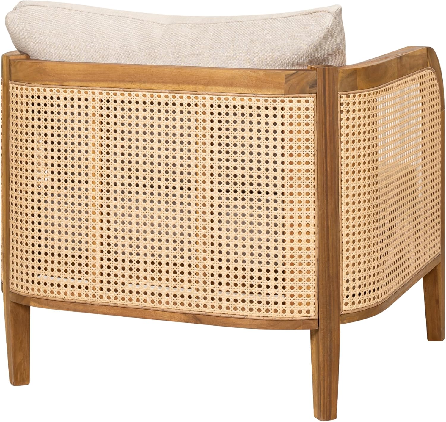 Set of 4 Outdoor Acacia Wood Armchairs with Cushions - Teak Finish Patio Rattan Club Chairs for Porch, Backyard & Balcony