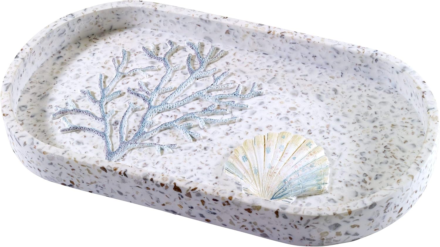 Coastal Vanity Tray Bathroom Organizer, Decorative Guest Bathroom Essentials Tray, Sea Inspired Terrazzo Style Countertop Storage Tray