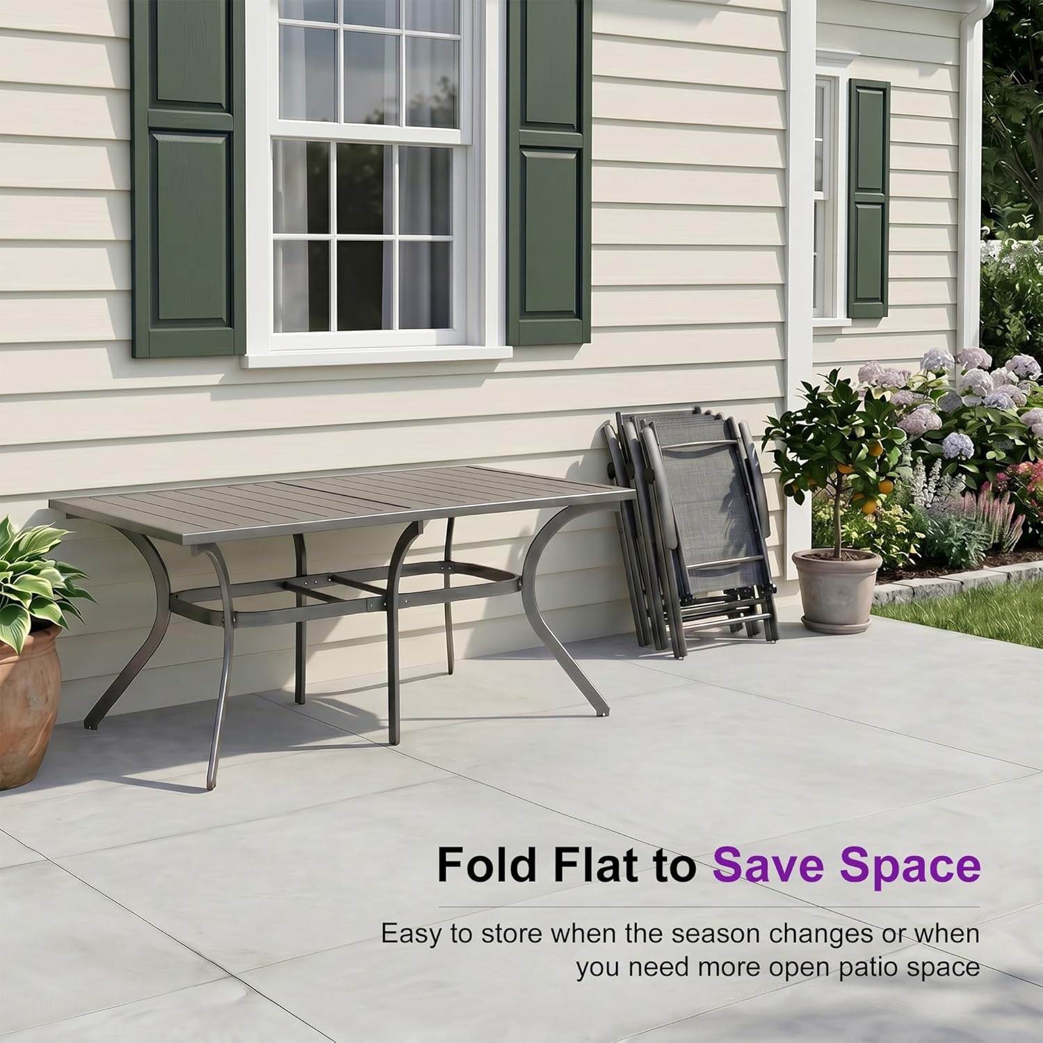 9-Piece Outdoor Dining Set for 8 with Folding Chairs & Aluminum Rectangular Table, All-Weather Patio Furniture Set for Garden, Backyard & Poolside