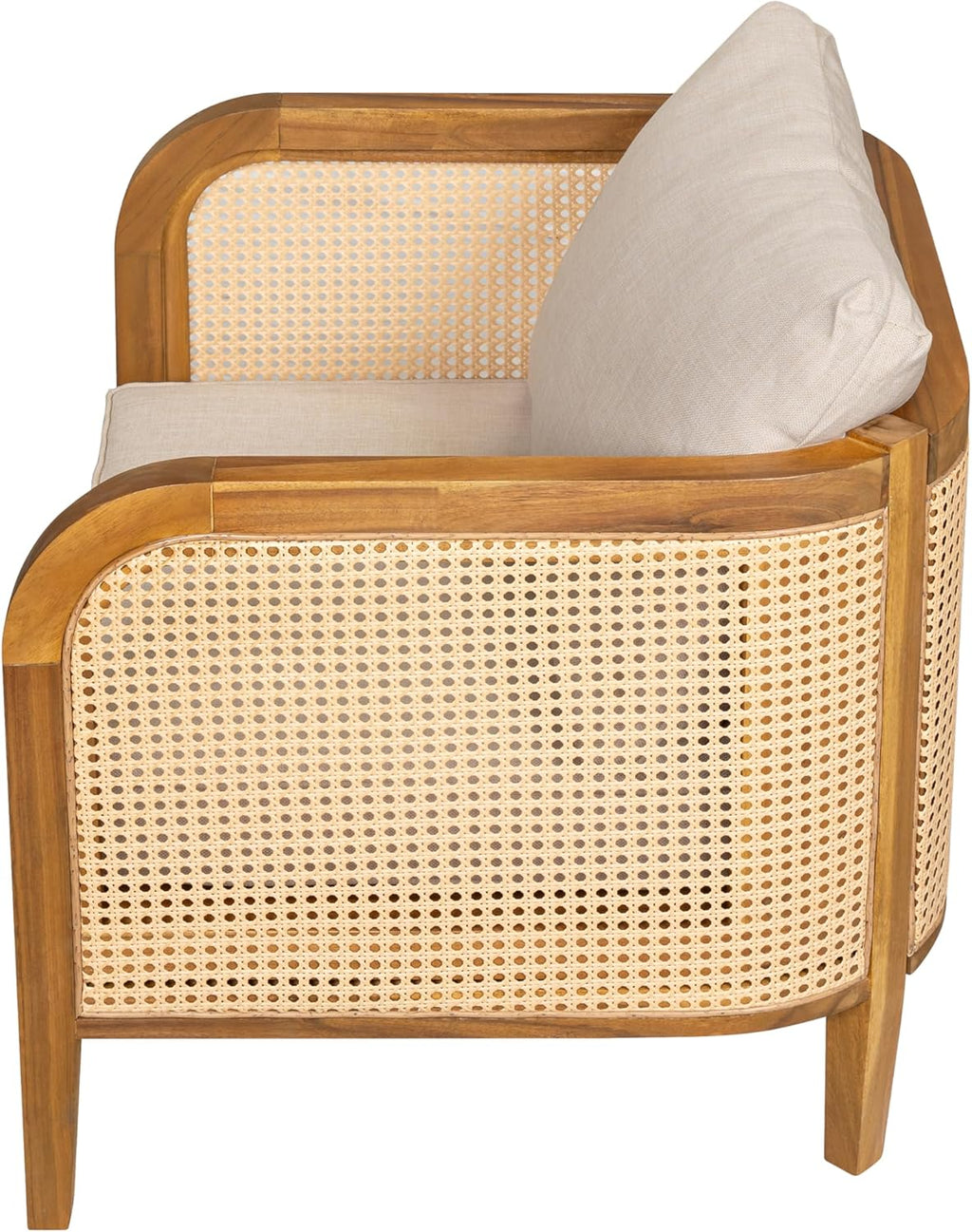 Set of 4 Outdoor Acacia Wood Armchairs with Cushions - Teak Finish Patio Rattan Club Chairs for Porch, Backyard & Balcony