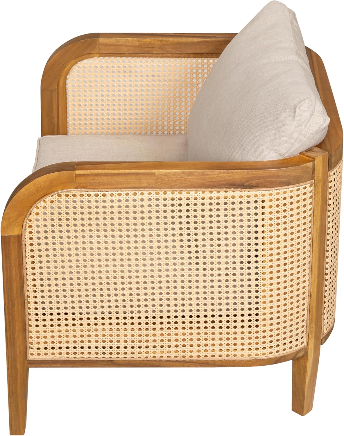 Set of 4 Outdoor Acacia Wood Armchairs with Cushions - Teak Finish Patio Rattan Club Chairs for Porch, Backyard & Balcony