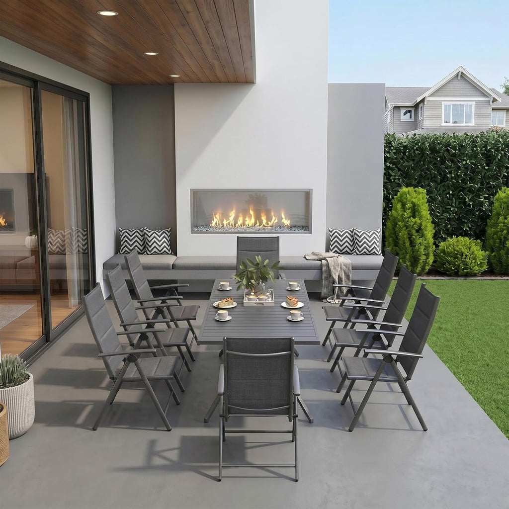 9-Piece Outdoor Dining Set for 8 with Folding Chairs & Aluminum Rectangular Table, All-Weather Patio Furniture Set for Garden, Backyard & Poolside