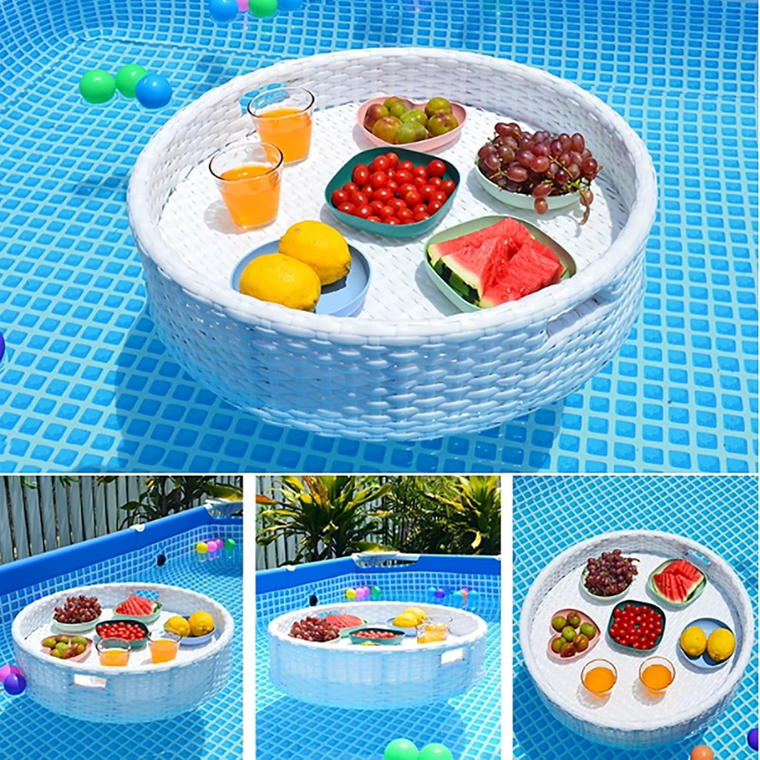 Round Floating Pool Serving Tray Table, Luxury Floating Food & Drink Bar Tray for Pool Parties, Resorts, Spa Days & Outdoor Entertaining