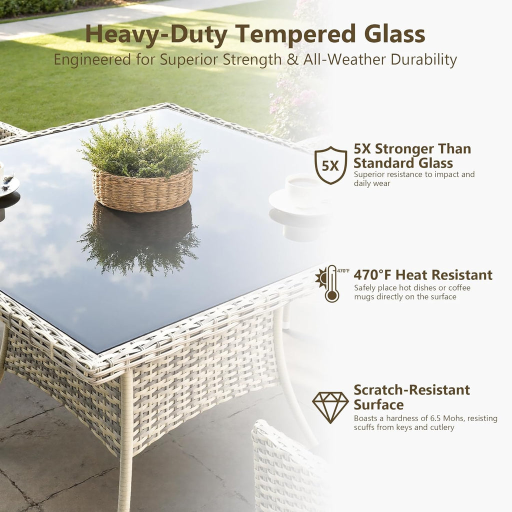 15-Piece Outdoor Dining Set with Tempered Glass Table & 12 Cushioned Wicker Chairs, Luxury Patio Furniture for Backyard, Garden & Deck