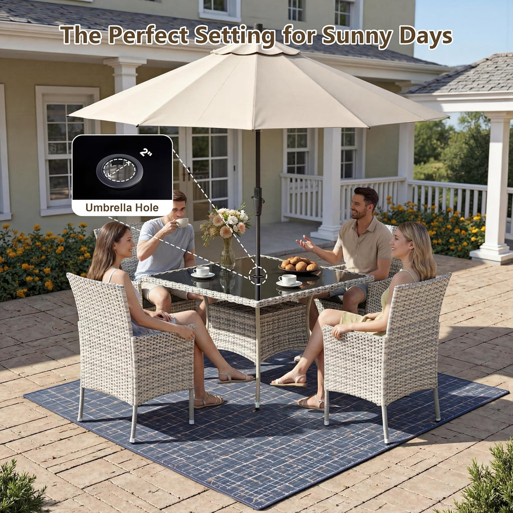 15-Piece Outdoor Dining Set with Tempered Glass Table & 12 Cushioned Wicker Chairs, Luxury Patio Furniture for Backyard, Garden & Deck