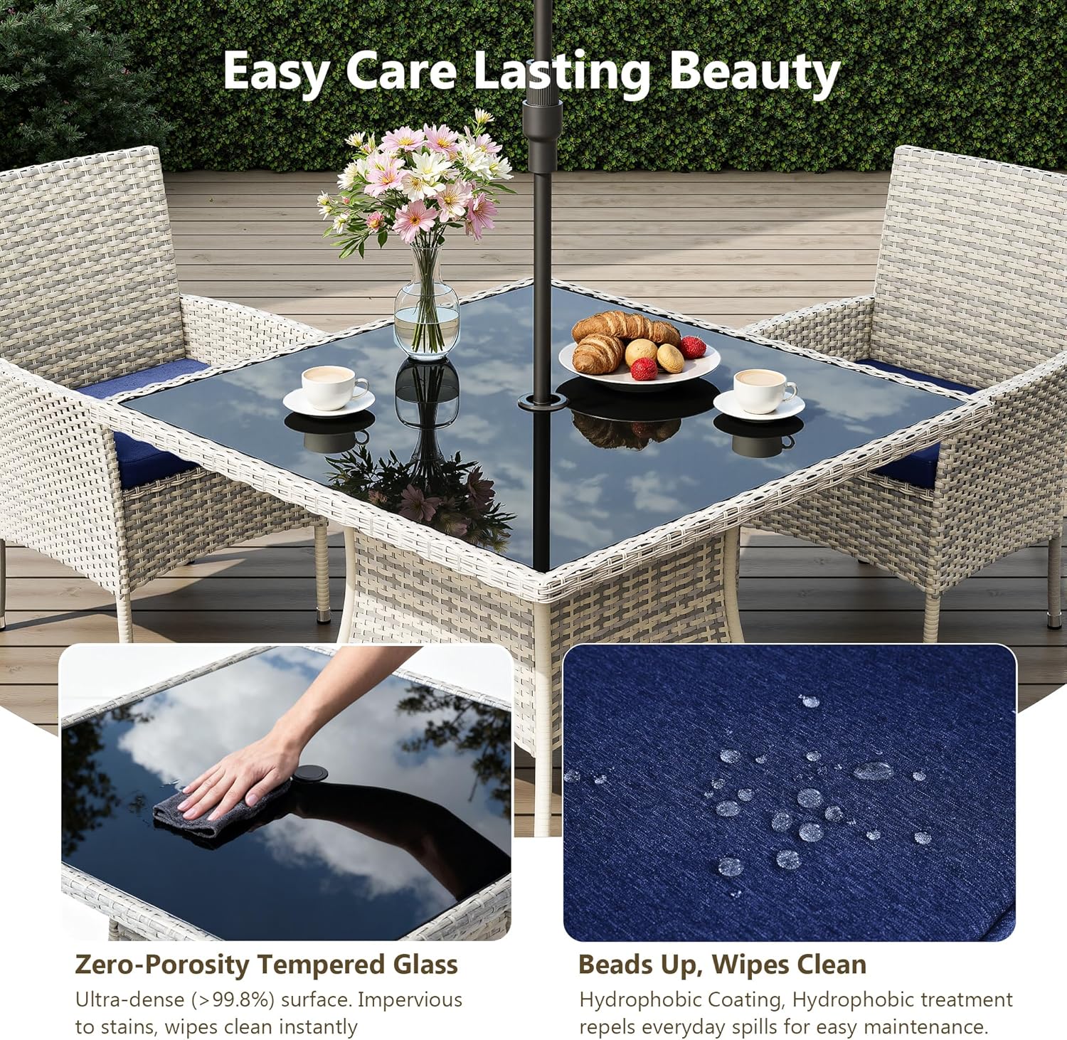 15-Piece Outdoor Dining Set with Tempered Glass Table & 12 Cushioned Wicker Chairs, Luxury Patio Furniture for Backyard, Garden & Deck