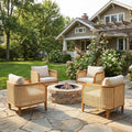 Set of 4 Outdoor Acacia Wood Armchairs with Cushions - Teak Finish Patio Rattan Club Chairs for Porch, Backyard & Balcony