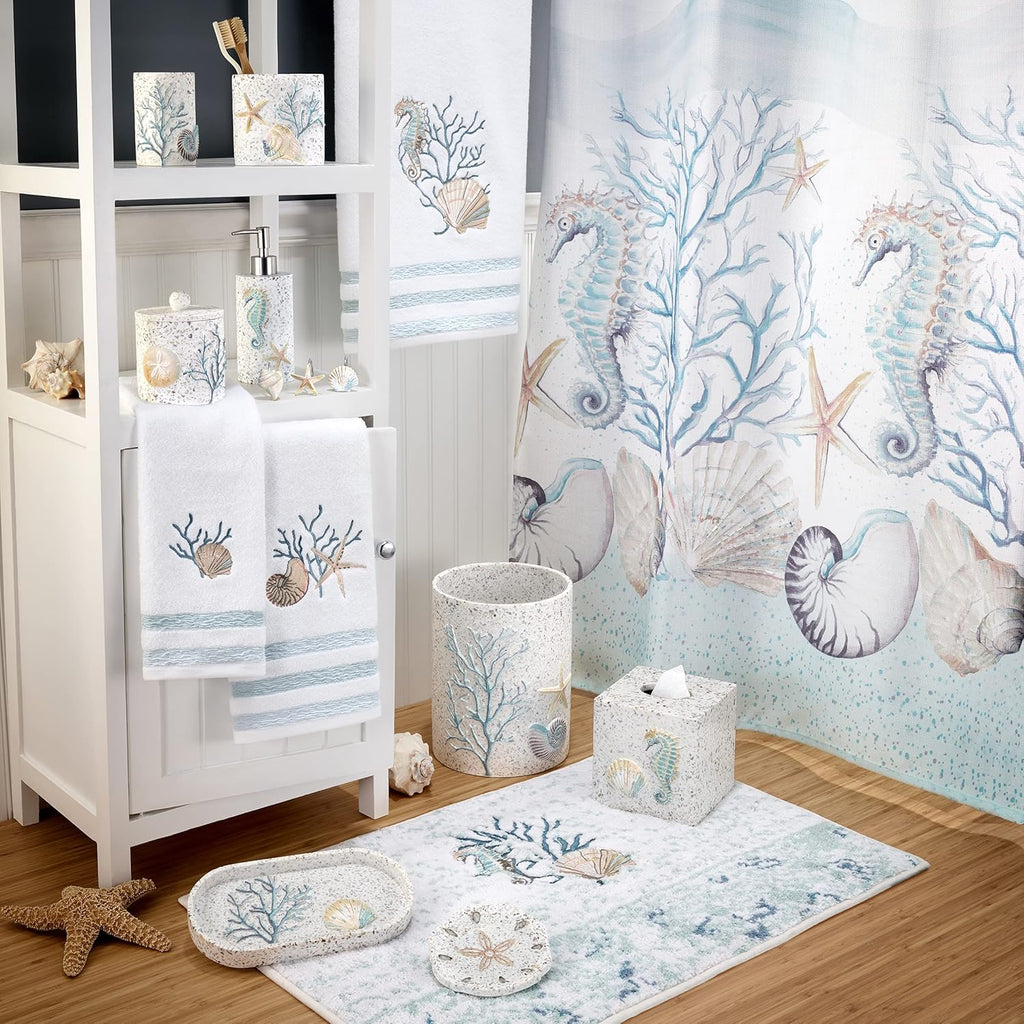 Coastal Vanity Tray Bathroom Organizer, Decorative Guest Bathroom Essentials Tray, Sea Inspired Terrazzo Style Countertop Storage Tray